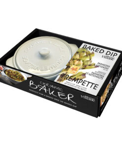 White Ceramic Baker gift set with Parmesan & Artichoke dip